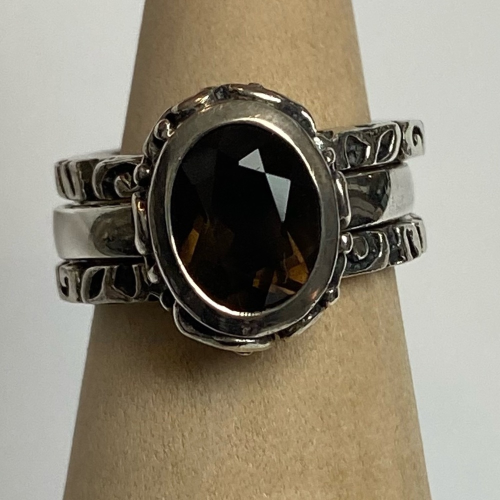 Silpada Sterling Silver with brown stone triple stack rings Size 8